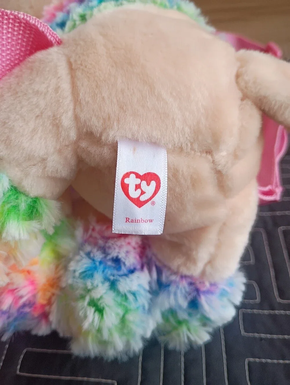 Plush Rainbow Puppy Backpack with Pink Straps